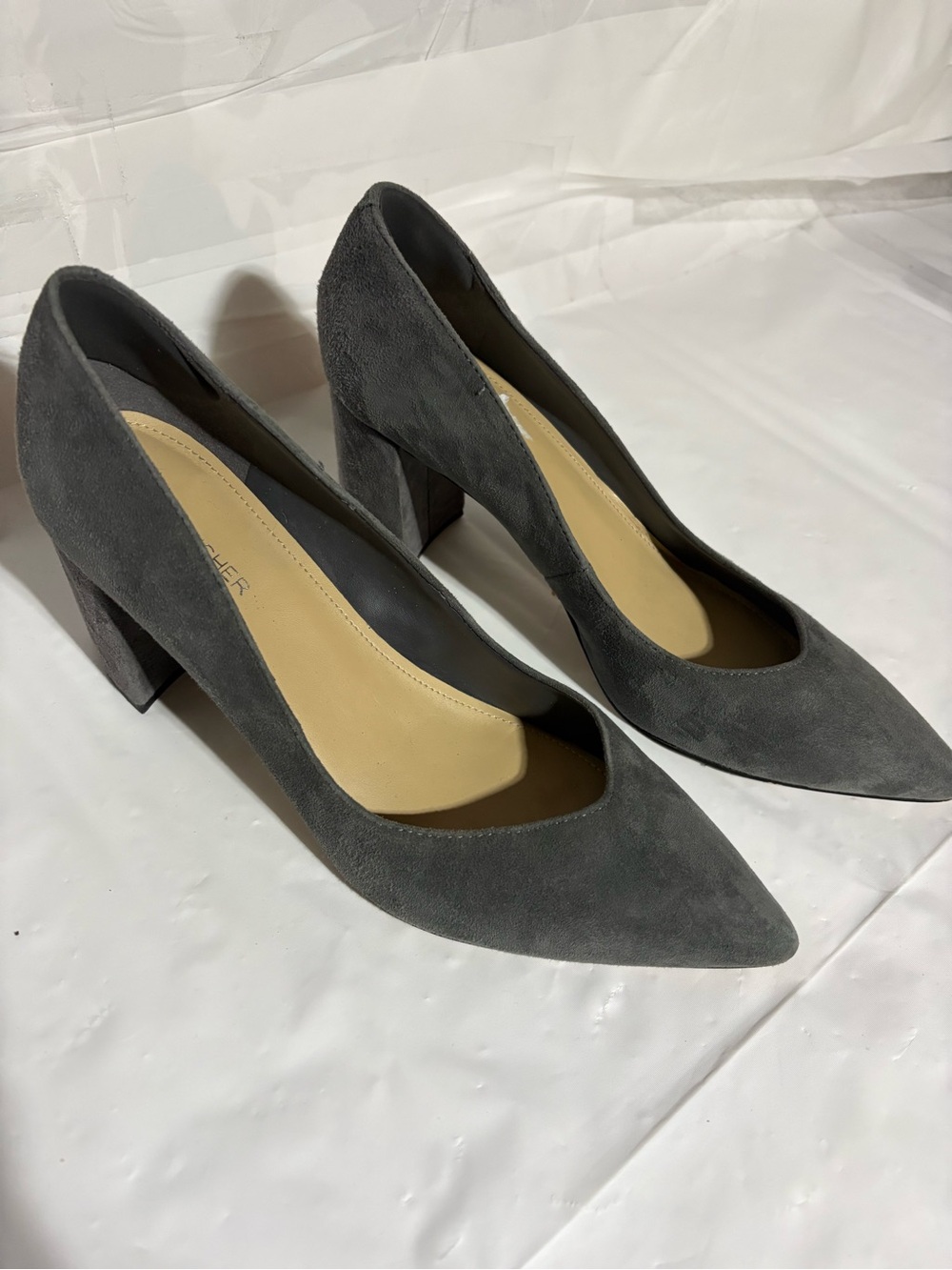 Marc Fisher Pointed Toe Block Heel Pumps in Charcoal